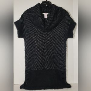 Candie's Short Sleeve Cowl Neck Black Sweater Top Size L